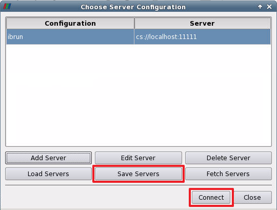 ParaView's Server Configuration choosing dialog with highlighted UI elements