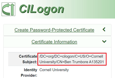 Screenshot of the cilogin.org account information web page.