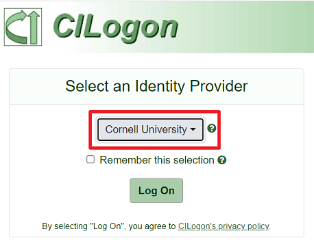 Screenshot of the cilogin.org login web page.