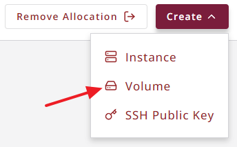 The Volume item in the 'Create' menu