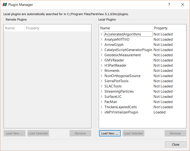 ParaView's Plugin Manager dialog