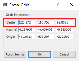 ParaView's CreateOrbit dialog with UI elements highlighted