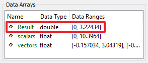 A Calculator Filter's Data Arrays in the Information panel, showing a new array