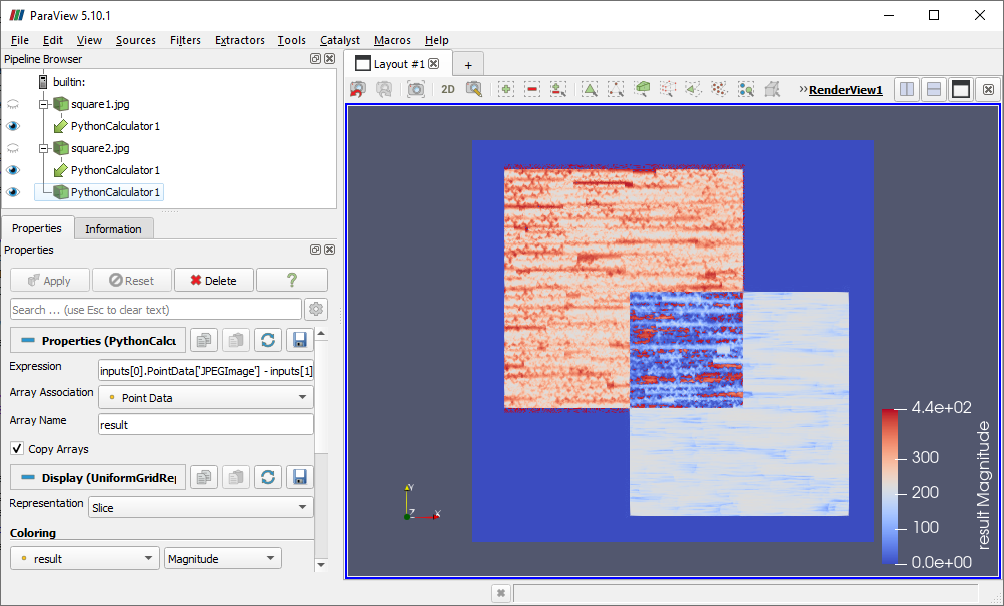 ParaView with a Python Calculator filter operating on multiple inputs