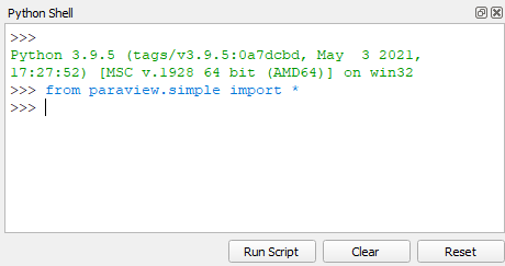 The initial appearance of ParaView's Python Shell dialog