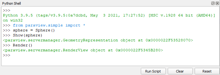 Cornell Virtual Workshop > ParaView - Advanced > Scripting > Python Shell