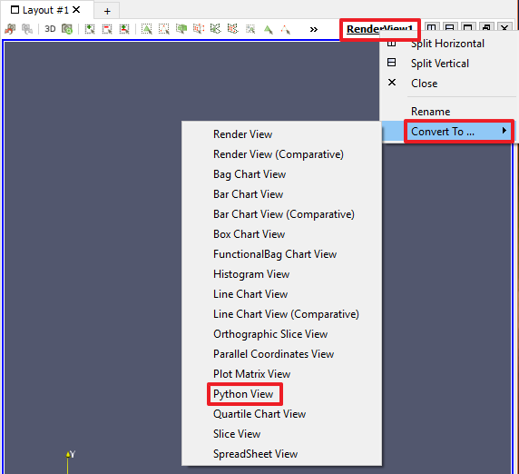 ParaView's view type conversion menu