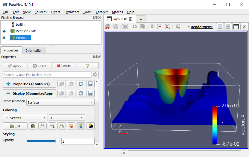 ParaView with a color map applied to isosurfaces