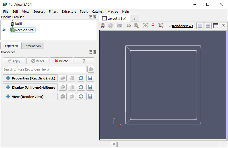 ParaView with one grid data set in the visualization pipeline