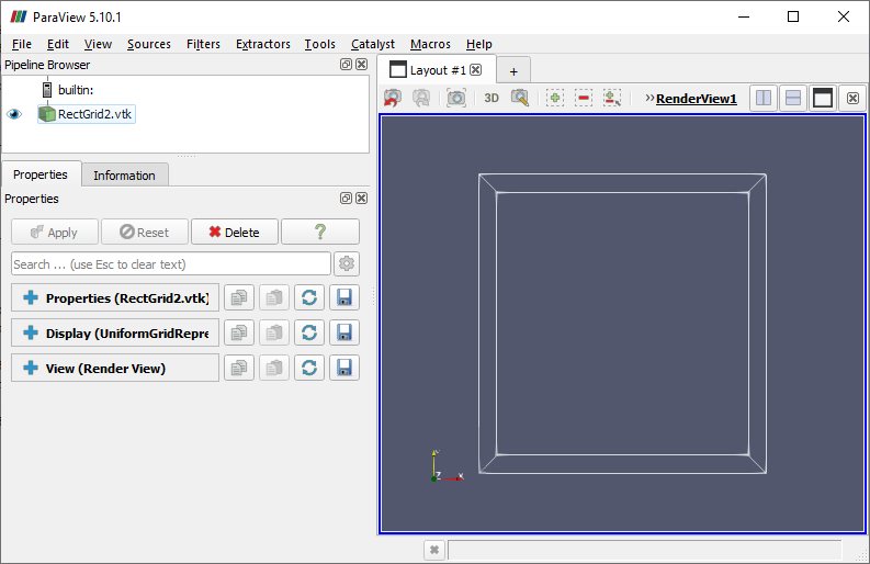 ParaView with a grid data set loaded