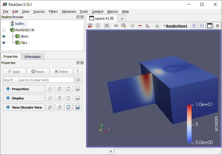 ParaView with both Slice and Clip filters applied to grid data