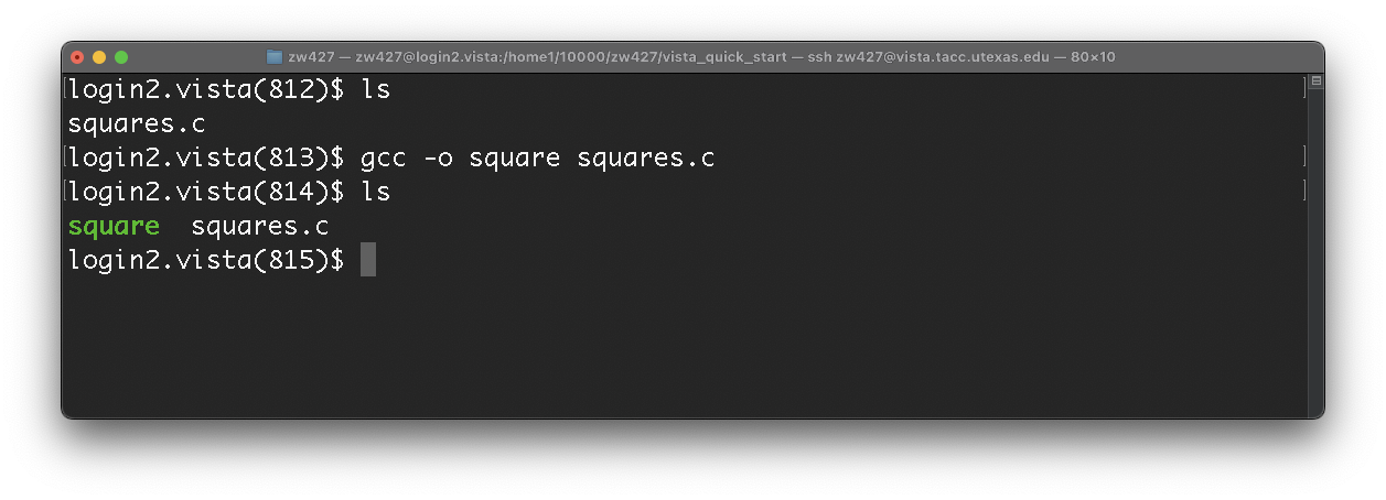 gcc command screenshot