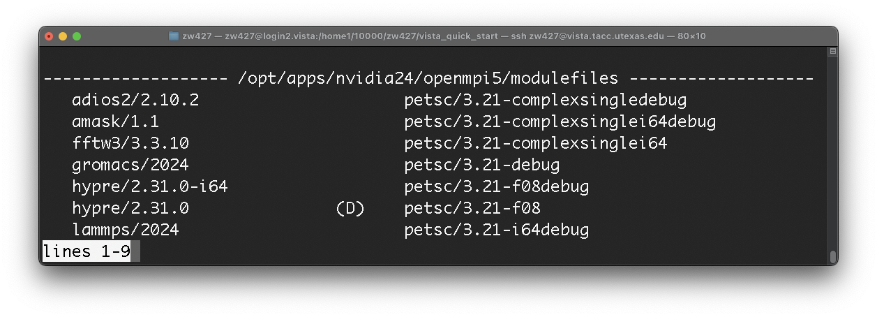 module avail screenshot