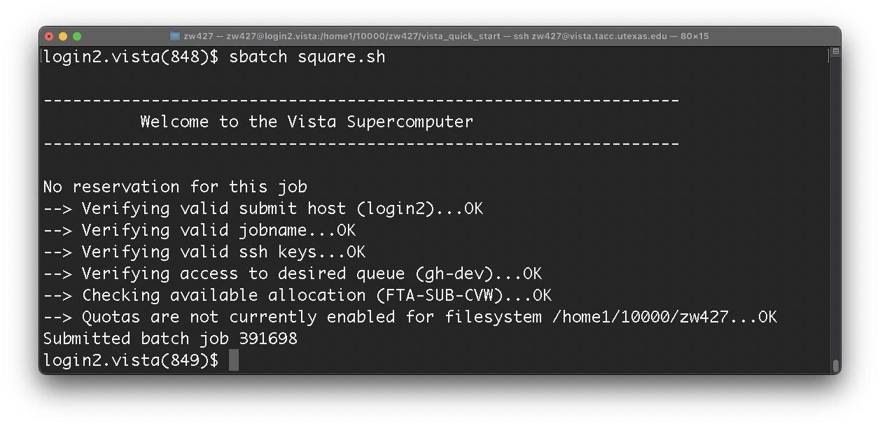 sbatch command screenshot